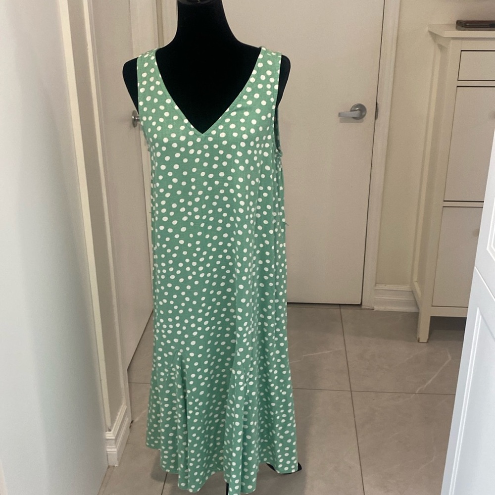 LOFT petites Green Polka Dot Sleeveless Maxi Dress Rayon/Linen Dress Size Large - Picture 10 of 17